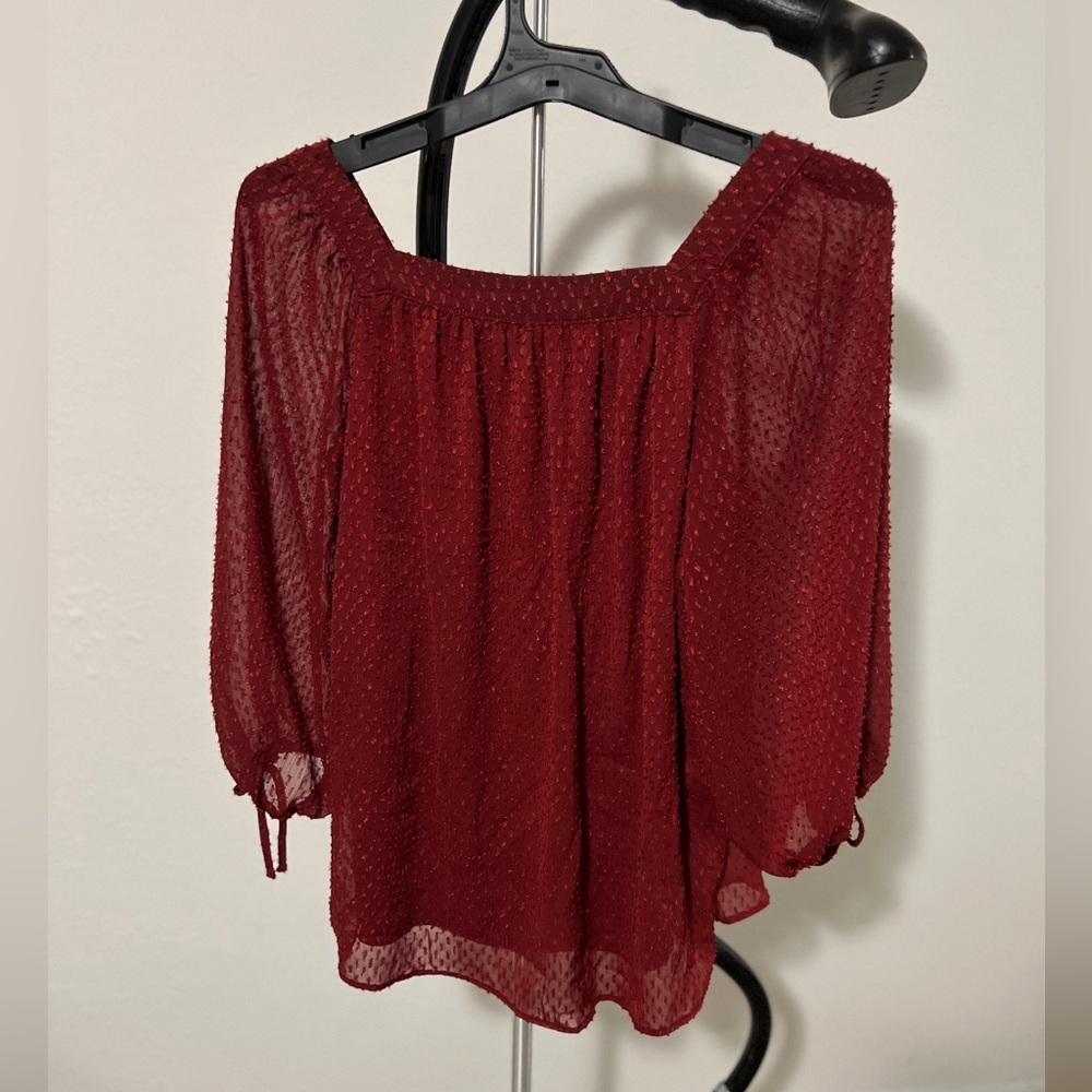LC Lauren Conrad top with net sleeves and square neck ( size small)